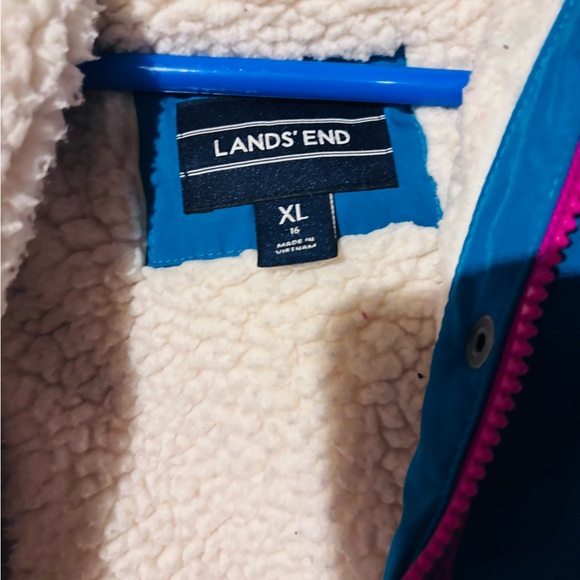 Girls Lands' End Teal Jacket with Cream Fleece Lining - Picture 4 of 7